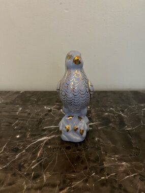 Vintage Blue Ceramic Bird Figurine with Gold Accents